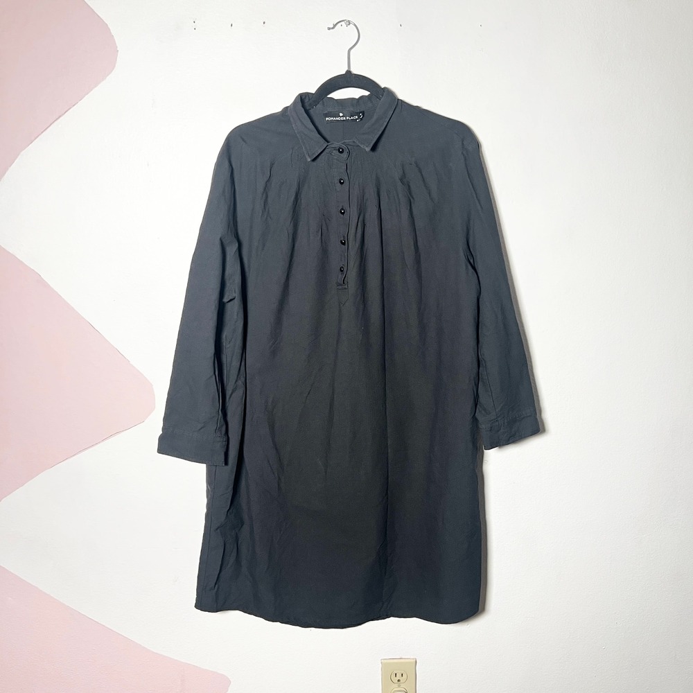 Pomander Place Dress Women's XL Black 100% Cotton Long Sleeve Pockets - Picture 1 of 8